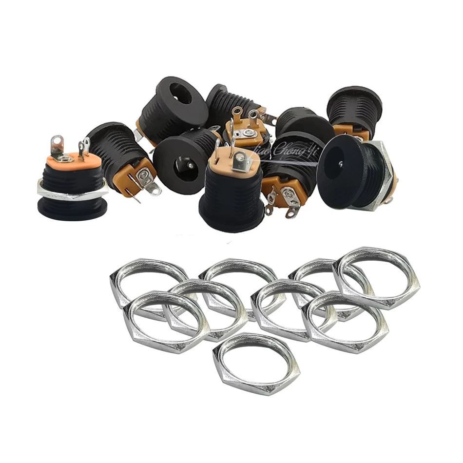 DC-022 5.5x2.1mm DC Connectors Power Female Socket Round Hole Nut Interface Panel Mounting Supply Connector