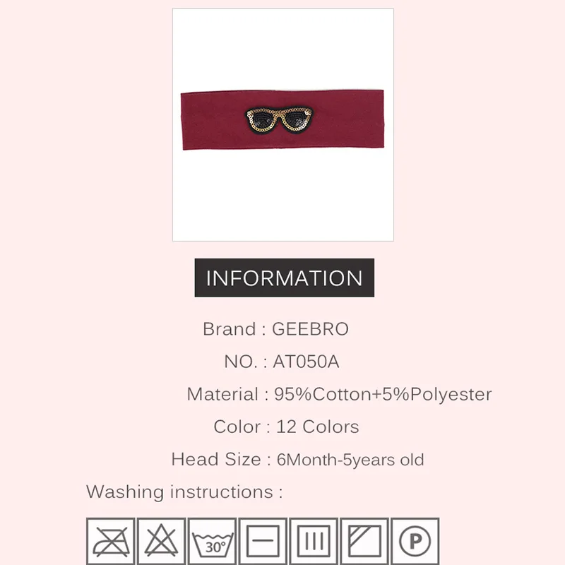 Geebro Children Cotton Solid Flat Headband Hairbands Girl Cartoon Glasses Fashion Headwear Boy Knitted sunglasses Hair Accessory