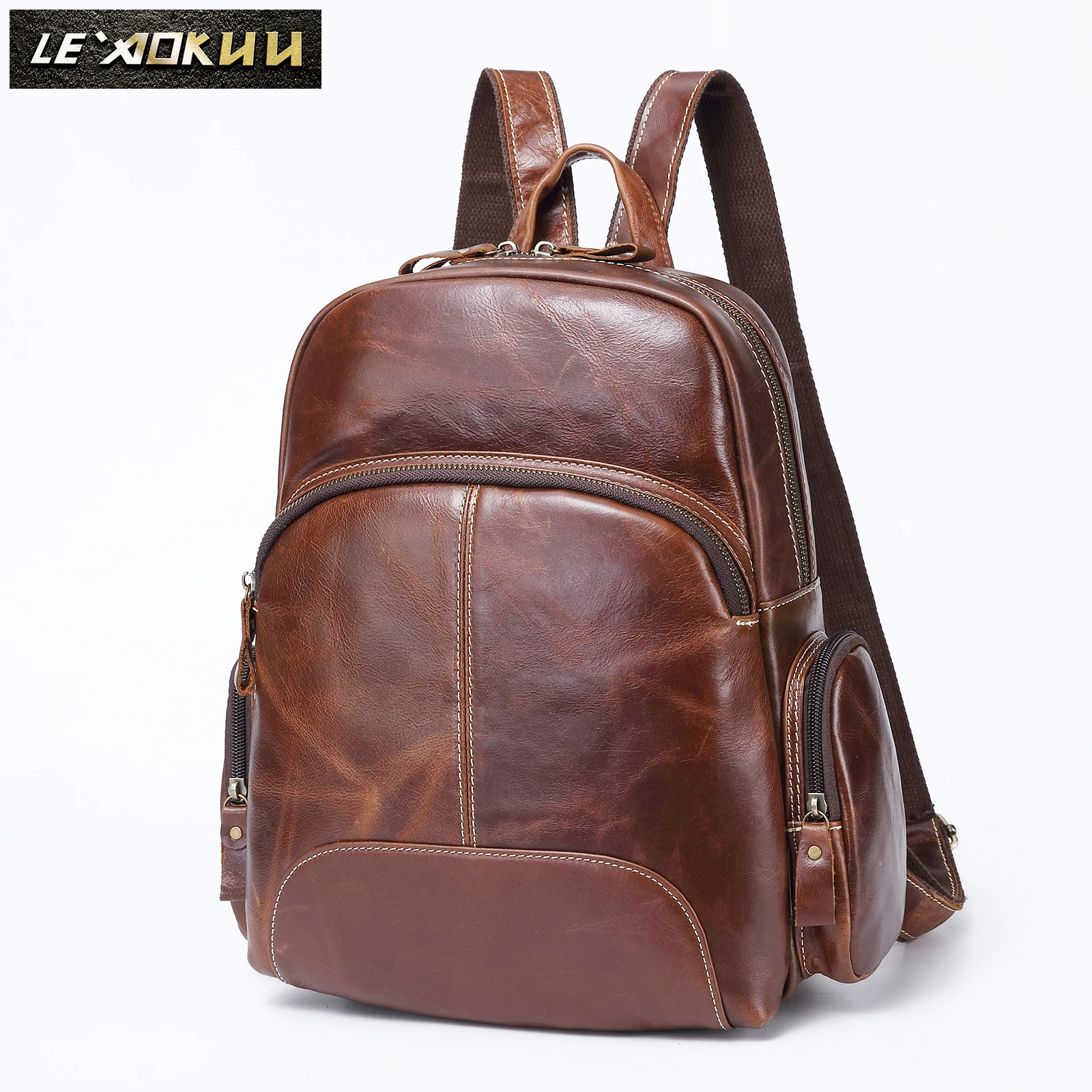 Unisex Gender Genuine Leather Fashion Travel University College School Book Bag Design Backpack Student Sling Bag 811-1