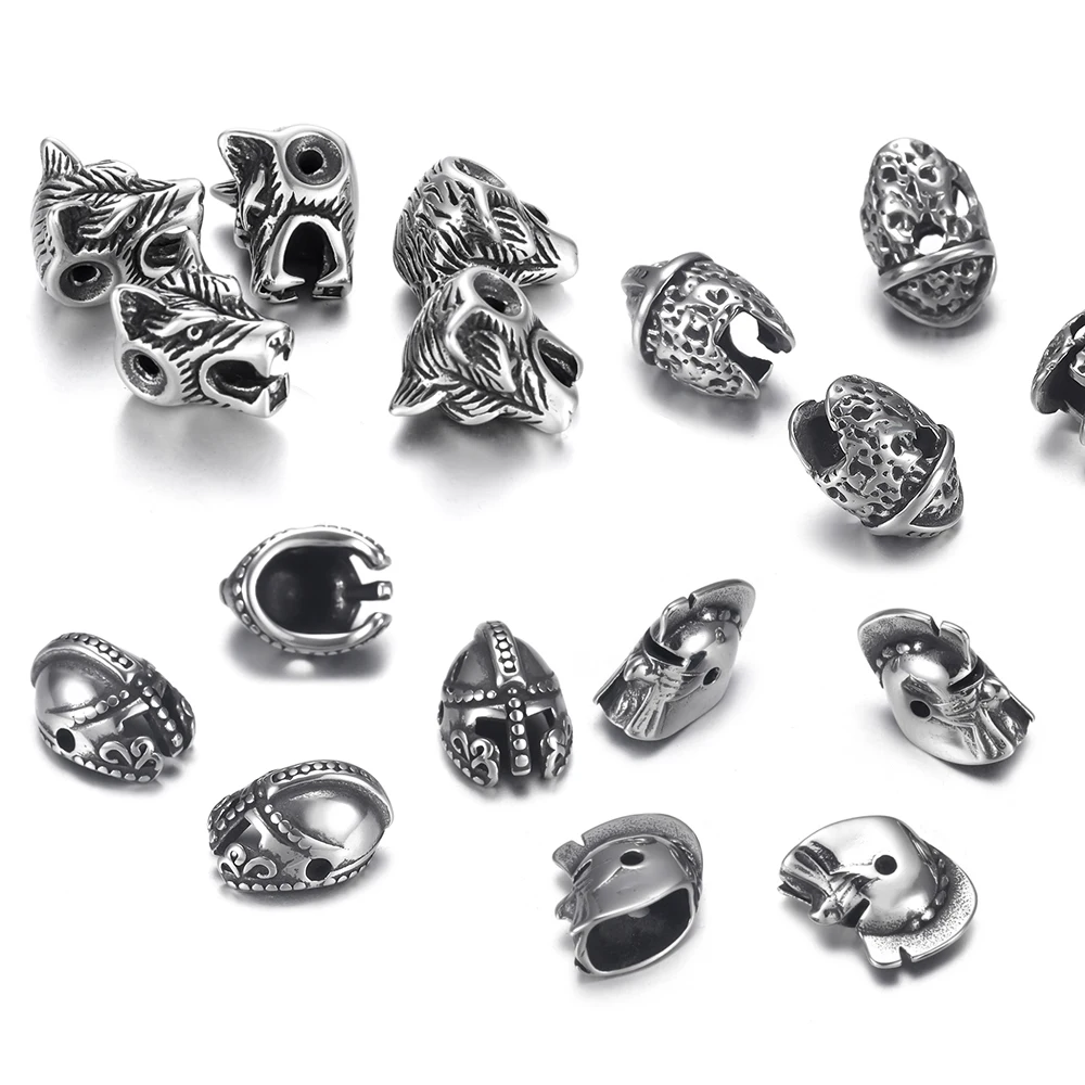 Stainless Steel Roman Warrior Helmet Viking Animal Bead Charm 2mm Hole for Beaded Bracelet Jewelry Making Metal Accessories