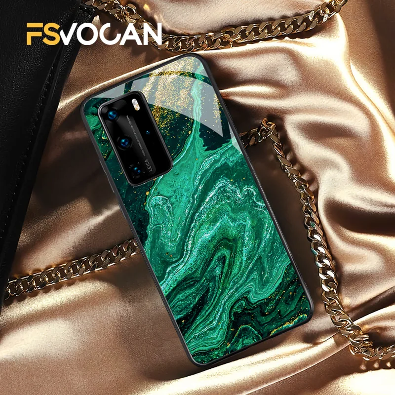 Emerald Green Jade Stone Pattern Phone Case For Huawei P30 P40 P20 Lite E Pro Honor 50 10X 10 10i Mate 20 30 Plus 8X 9X Nova 5T