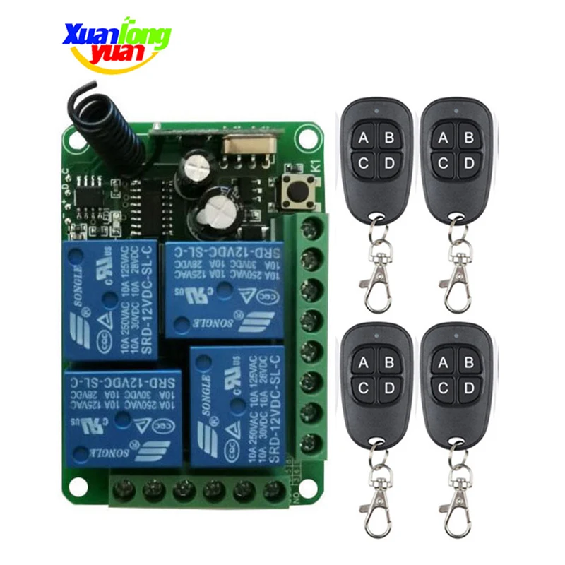 

433Mhz Universal Wireless Remote Control Switch DC12V 24V 4CH Relay Receiver and Transmitter for Garage\door\ motor\curtain\LED
