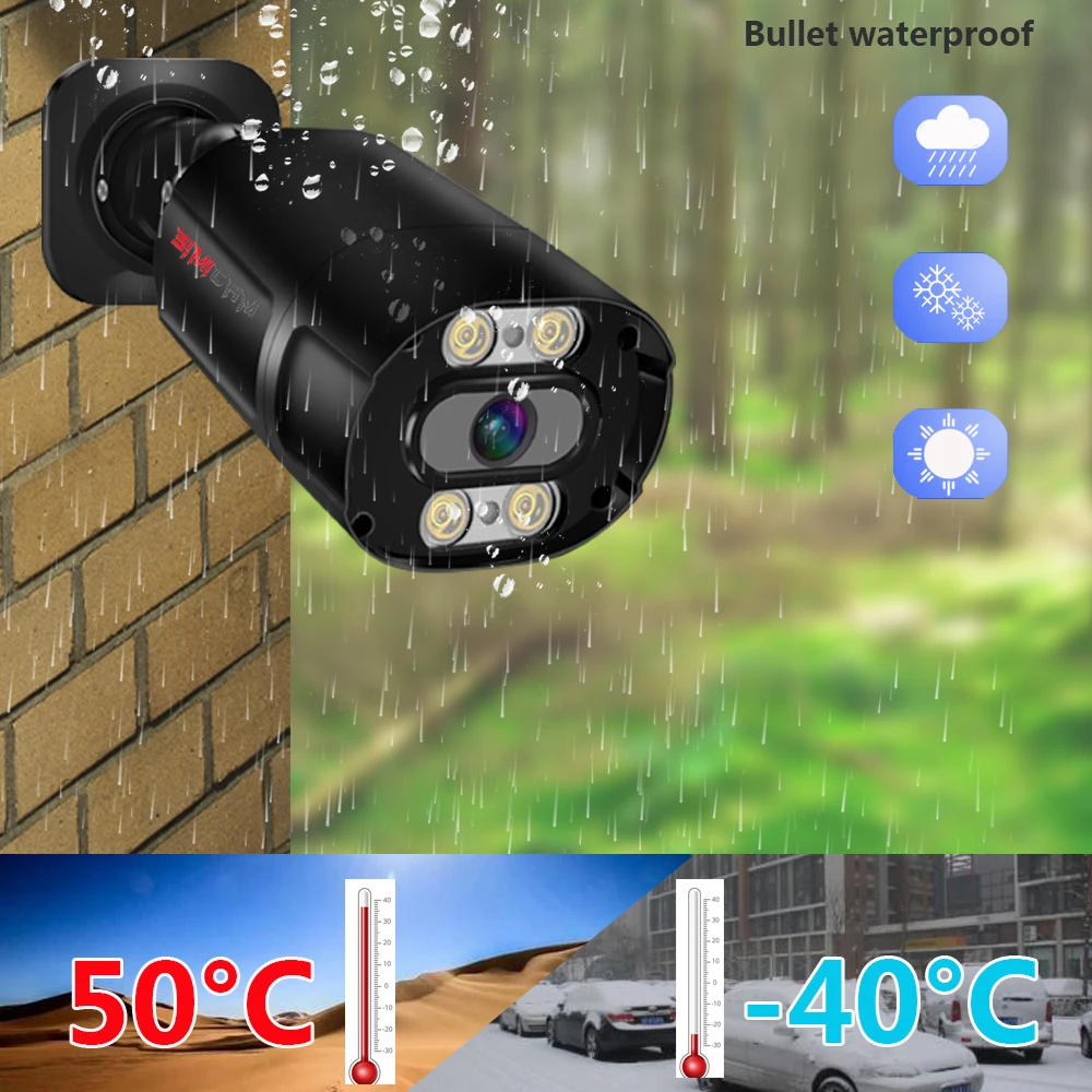 Kamera IP 8MP 4K Podwójne światło ostrzegawcze Kolor Noktowizor Zewnętrzny H.265 Onvif Bullet CCTV POE/12V 5MP/8MP Nadzór audio-wideo