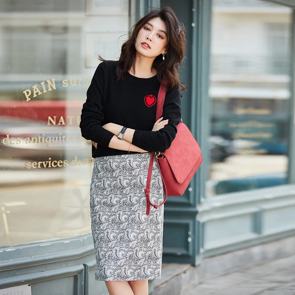 Spring and autumn skirt skirts women 2019 vintage black white high waist bodycon leather skirt Floral print long skirt for women