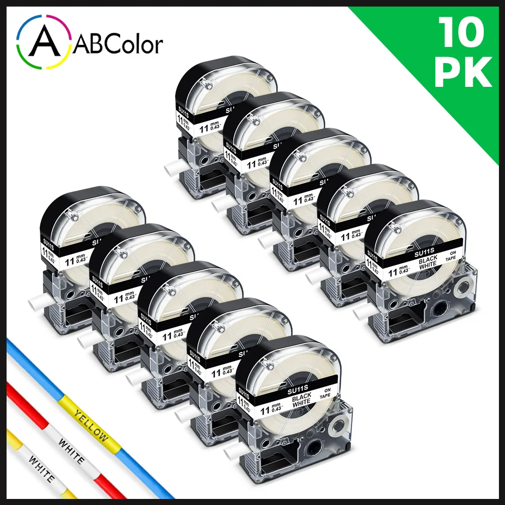 10PK LK-6WBA11 Compatible for Epson/King Jim SU11S LK-6WBA11 Heat Shrink Tubes Φ11mm/18mm Black on White For Epson LW-300 400