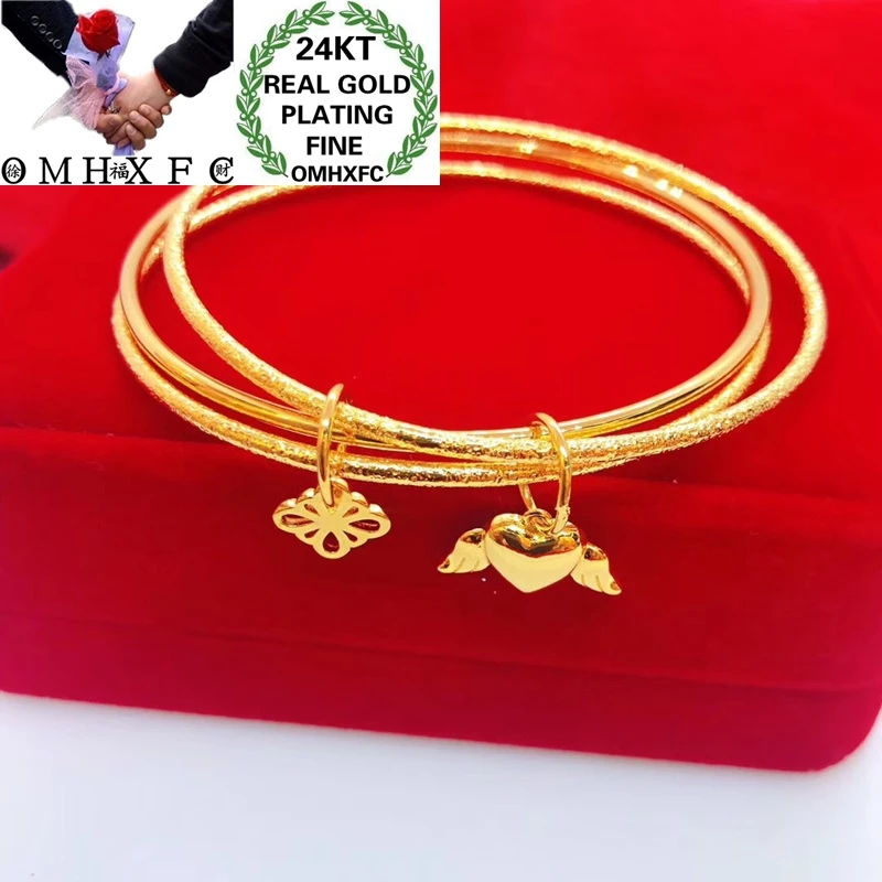 OMHXFC Wholesale YM266 European Fashion Hot Fine Woman Party Birthday Wedding Gift Heart Angle Elephant 24KT Gold Pendant Bangle