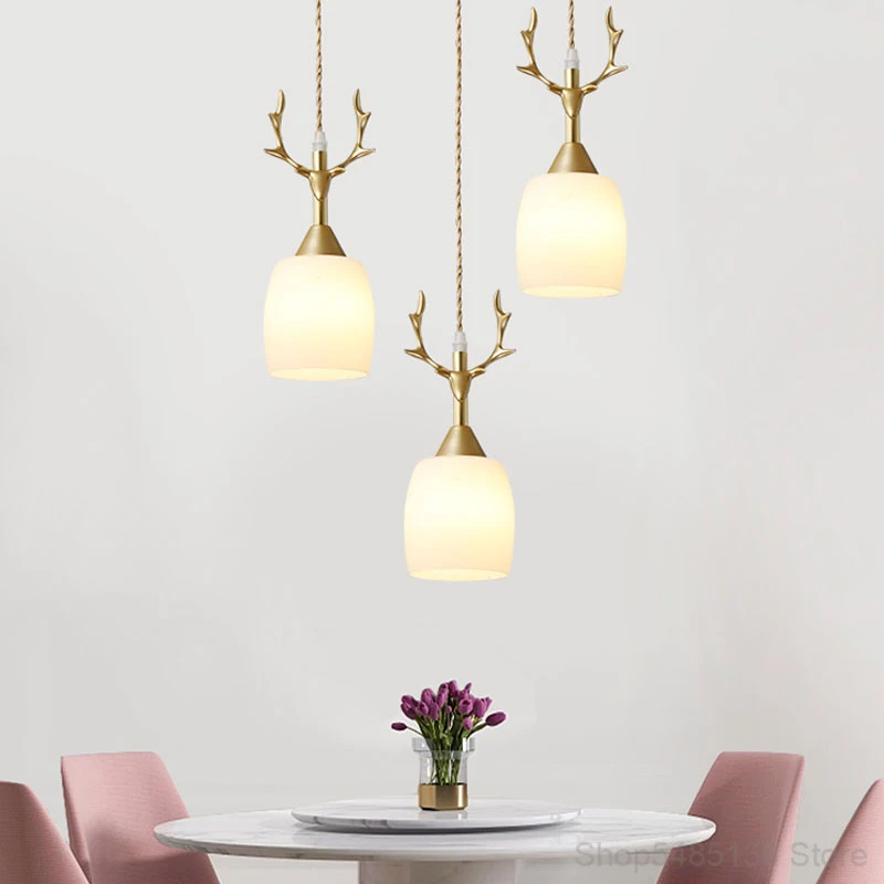 

American Light Luxury Deer Head Restaurant Pendant Lights Creative Personality Dining Room Bar Coffee Shop Decorative Lighting