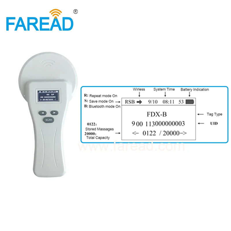 Imagem -06 - Scanner Rfid Contínuo Bluetooth Compatível Fdx-b Hdx Animal id Chip Microchip Tag Reader para Pecuária Fdx-b 134.2khz Frd5410