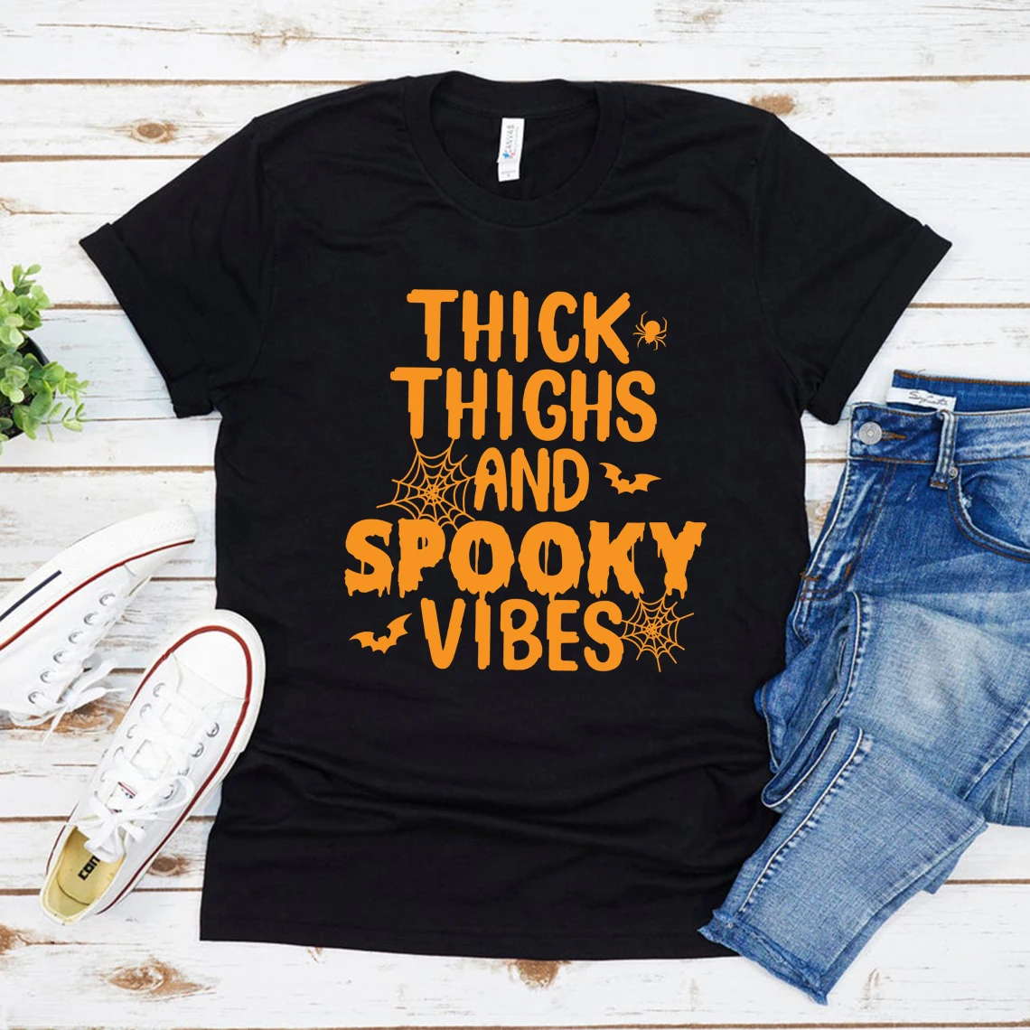 Thick Thighs Spooky Vibes T Shirt Funny Halloween Shirt Unisex Graphic T Shirts Harajuku Women Shirts Short Sleeve Tees Tshirts