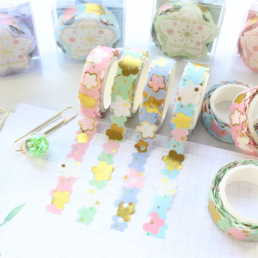 

Domikee New cute creative hollow gold foil Japanese washi tape candy kawaii cherry bloom journal planner diary DIY masking tape