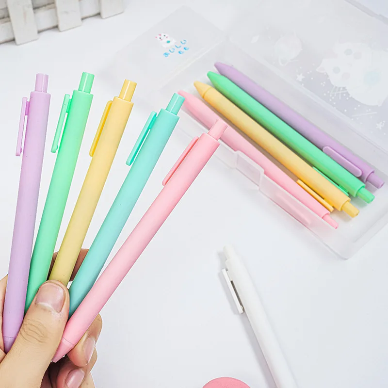 24 PCs Gel Pens Set Korean Candy Colors Simple Student Test Press Pen Signature Pen Black Gel Pen Kawaii School Stationery Gifts