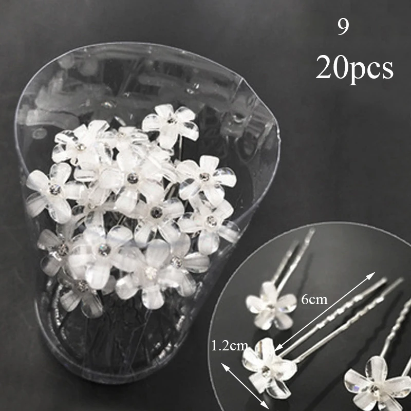 20pcs Women Hair Clips Flower Hairpin Stick Wedding Bridal Crystal Pearl Hairpins U Shaped Hair Clip Barrettes Hair Accessories