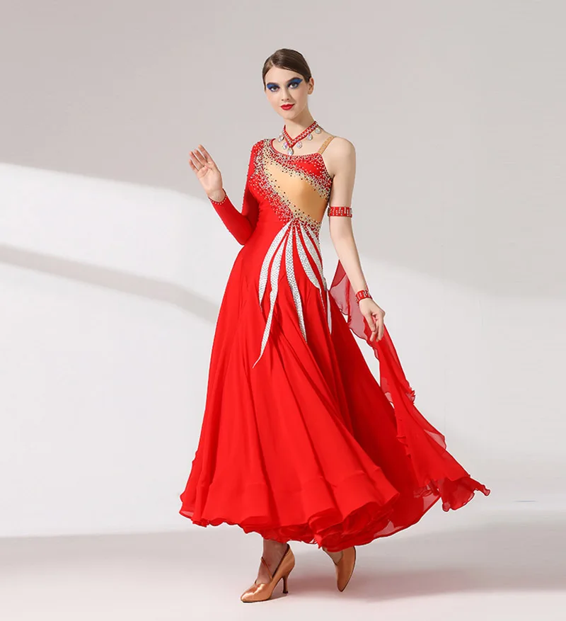 ผู้หญิงขั้นสูงบอลรูมเต้นรําชุดLady 2024 ใหม่สีแดงProfessional StageมาตรฐานFlamenco Waltz Tango Ballroom Dance Dresses