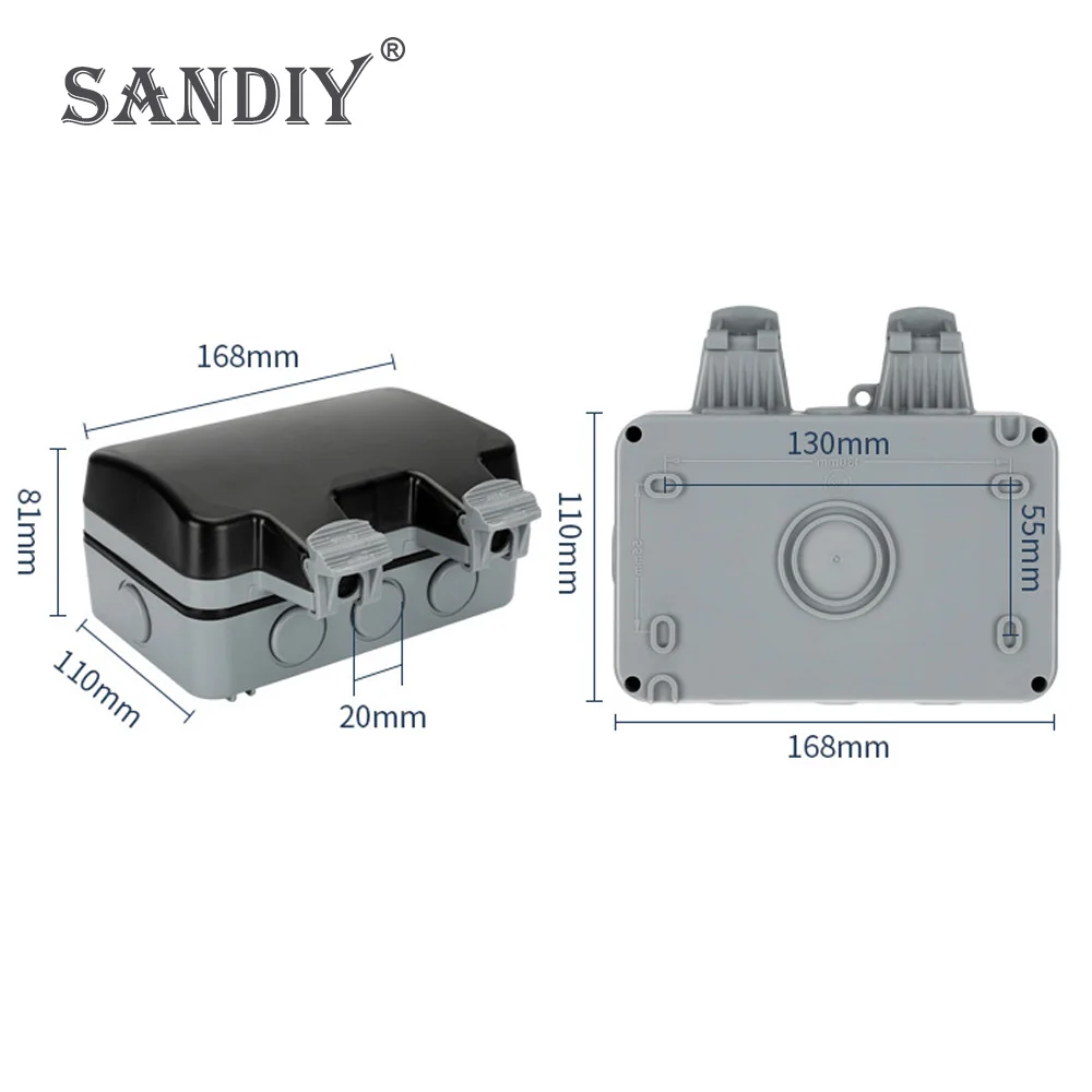 SANDIY Prevent Leakage Electric Socket with LED Waterproof Box Wire 3m 6/10m Outdoor Power Outlet Electrical British UK 16A 250V