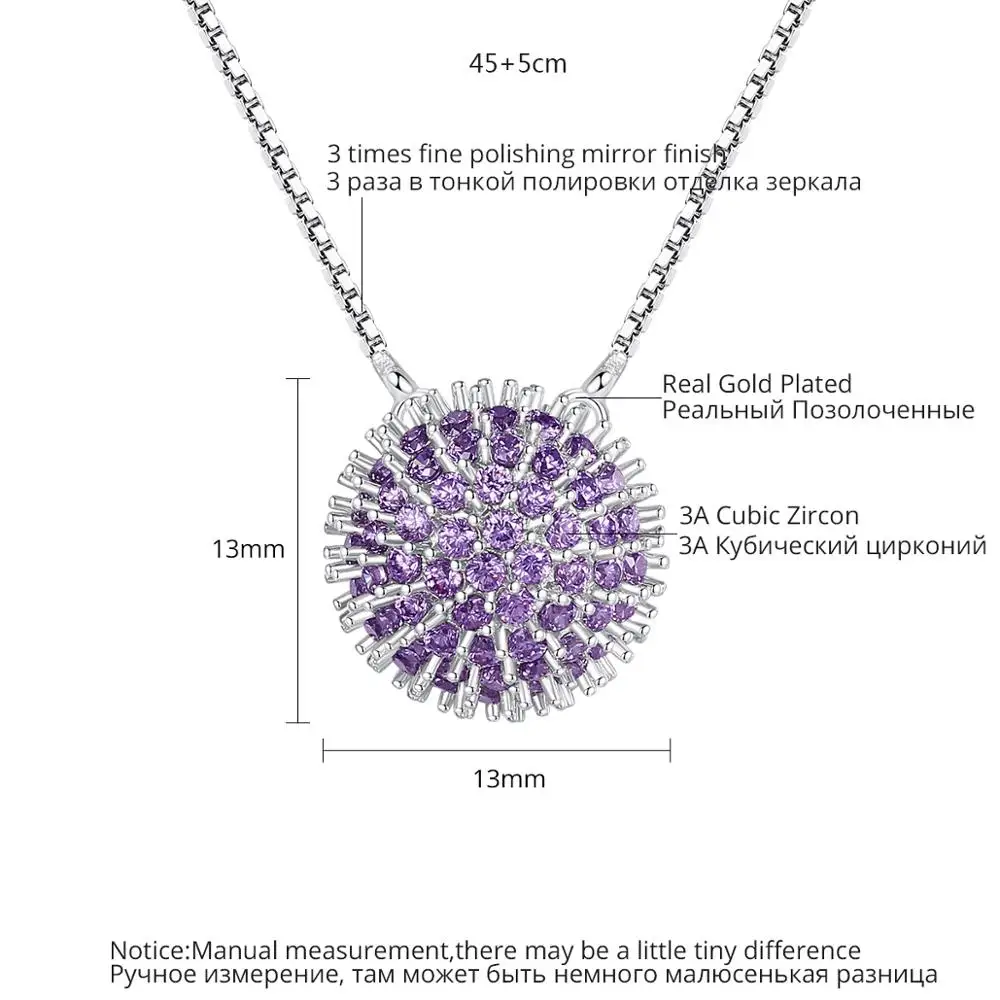 LUOTEEMI Sea Urchin Shape Punk Round Cubic Zirconia Pendant Necklaces for Women Unique Fashion Men Jewelry Christmas Gifts