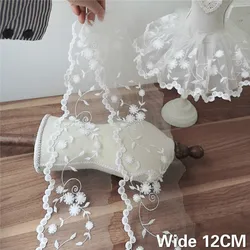 12CM Wide White Tulle Mesh 3d Flower Fabric Embroidery Lace Guipure Trim Ribbon Wedding Dress DIY Apparel Sewing Crafts Supplies