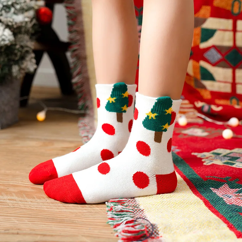 

Women Slipper New Cotton Christmas Socks Girl Boys Winter Shoes New Year Striped Warm Floor Shoes Anti-skid Children's Socks