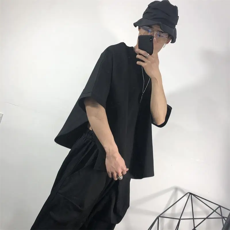 Men's Short Sleeve T-Shirt Summer New Runway Show Hair Stylist Dark Casual Loose Large Size Half Sleeve