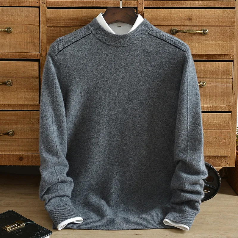 Thick pure cashmere sweater men half high collar middle-aged base sweater 100% pure cashmere sweater casual winter clothes