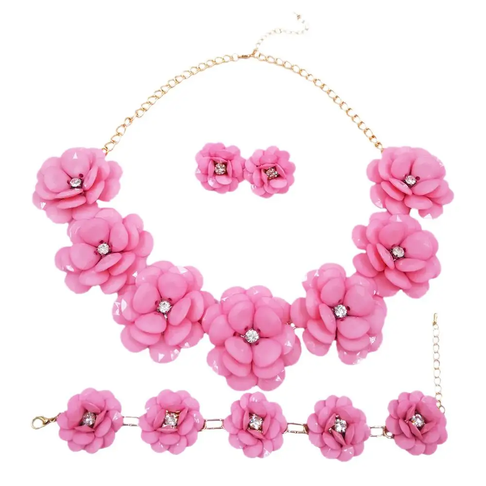 lovely pink flower necklace costume jewelry set african wedding beads nigerian set