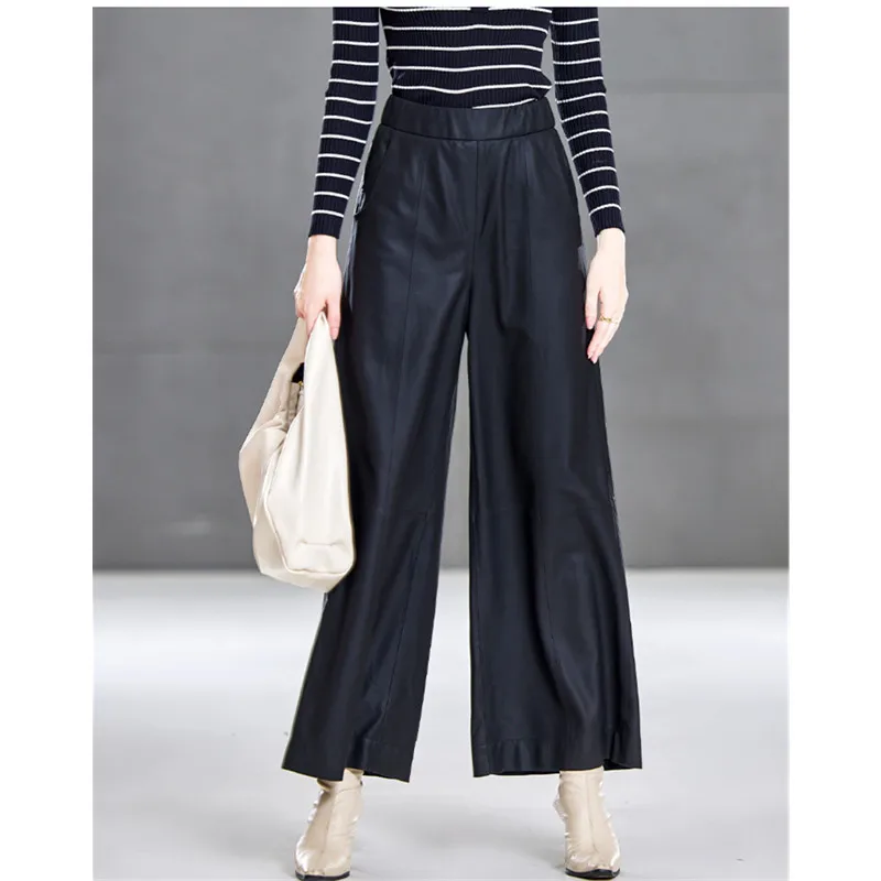 Sheepskin Wide Leg Pants for Ladies, Matte Harlan Pants, Simple Style, New Fashion, Brand