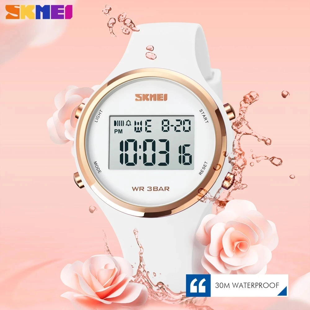 Skmei-relógio eletrônico feminino com display led, silicone, cor preta, alarme digital, presentes