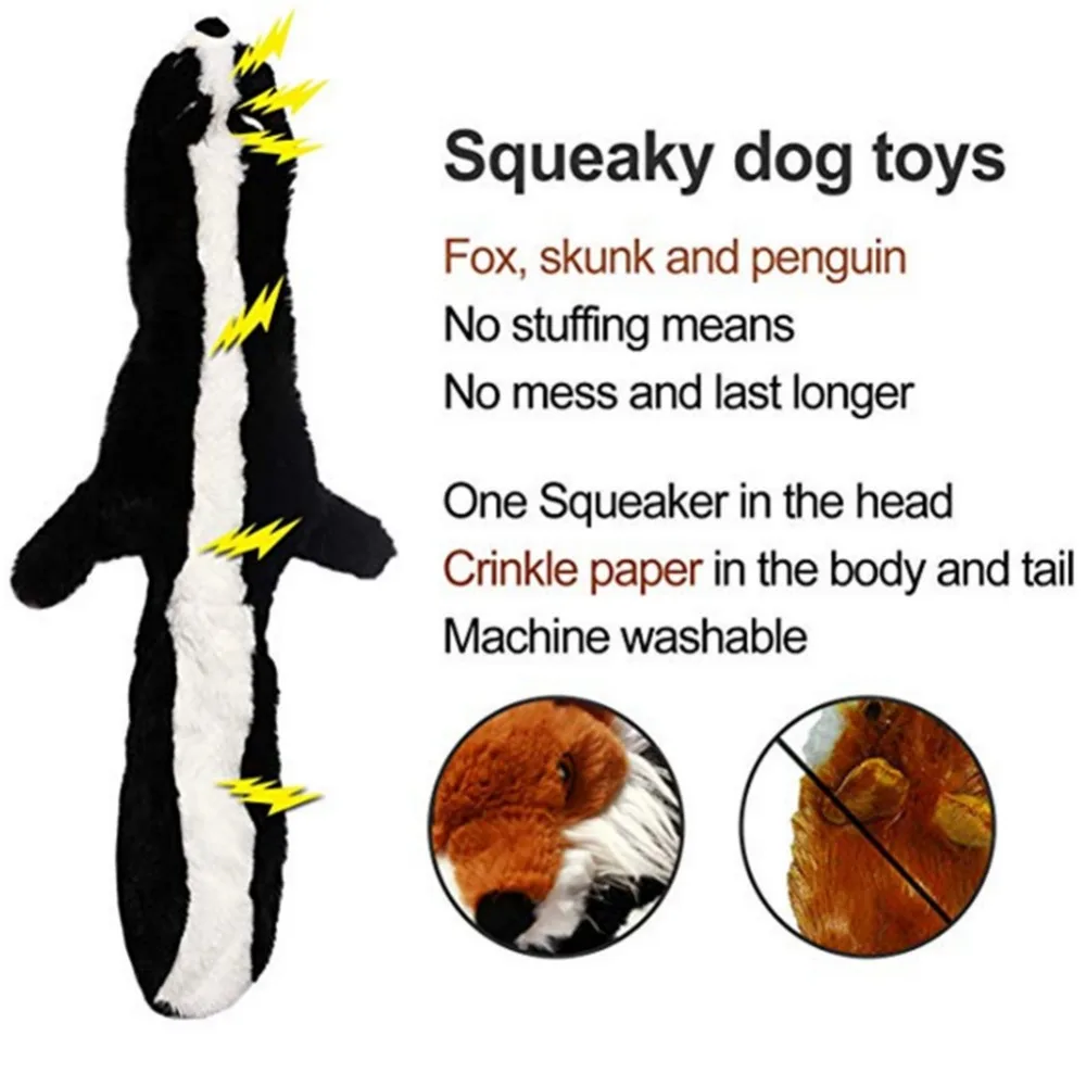 Funny Simulated Animal No Stuffing Dog Toy with Squeakers Durable Stuffingless Plush Squeaky Dog Chew Toy Crinkle Pet Squeak Toy