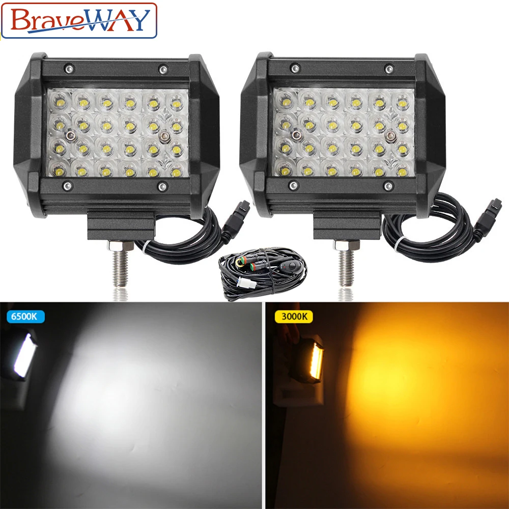 

Braveway 4inch Led Worklight Led Bar 4-Rows 12D Dual Colour Strobe 3000K 6500K for ATV 4X4 Offroad SUV Truck Tractor UAZ 12V 24V