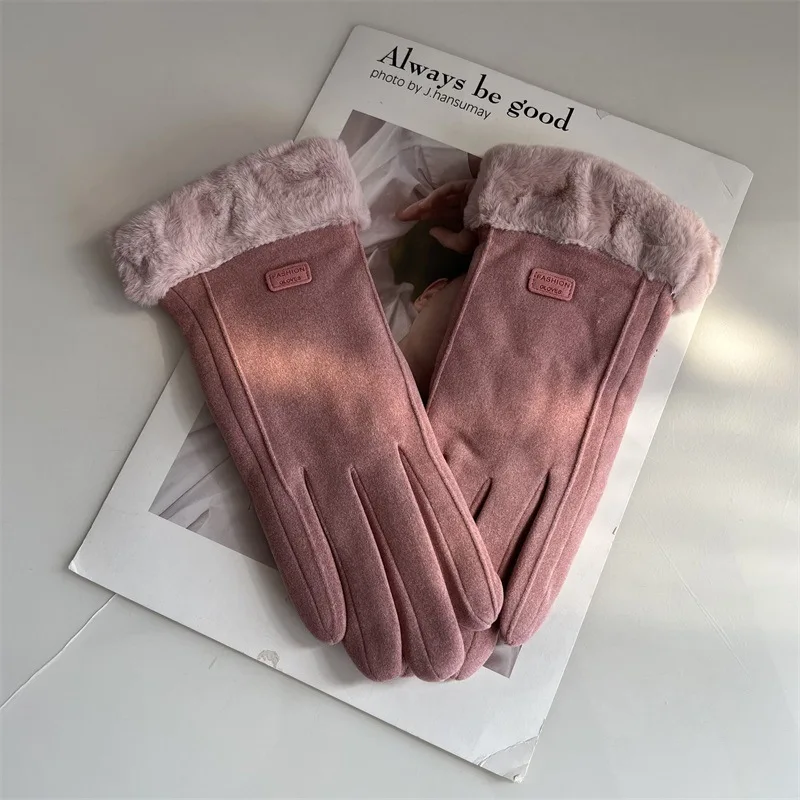 Winter Imitation Cashmere Thick Women\'s Gloves Warmth Fleece Girlish Pink Fashion Durable with Screen Touch Function Gloves