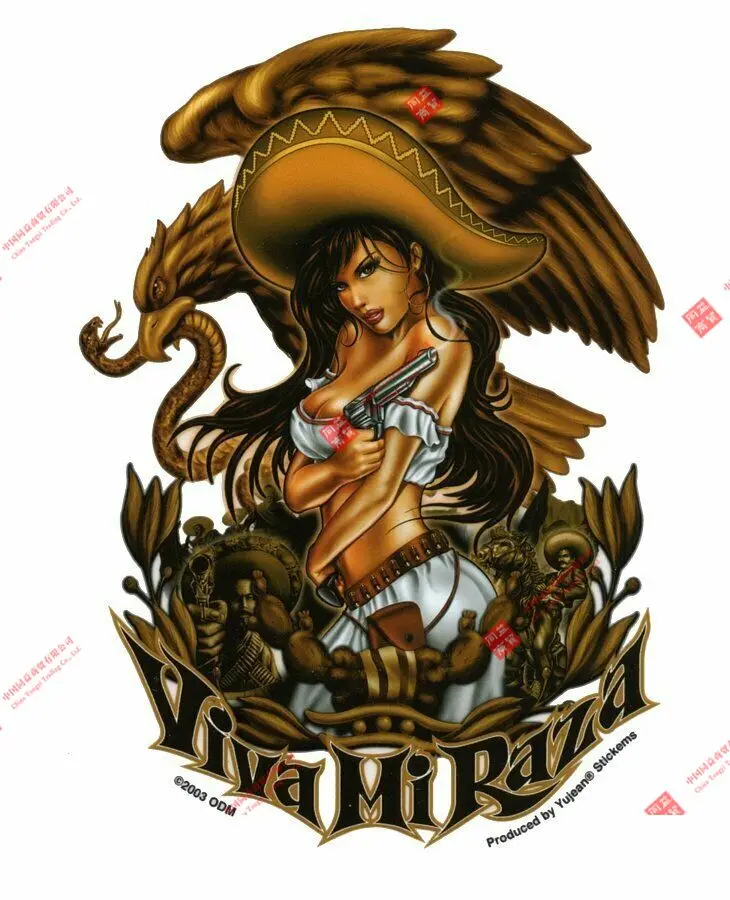 Interesting Sexy Viva MI Raza Sexy Mexico Chica & Smoking Gun Vinyl Sticker/car Decal