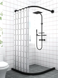 L Shaped Curved Shower Curtain Rod, 304 Stainless Bathroom Curtain Poles, Punch-Free, Suction Cups Accessories, Classic Black