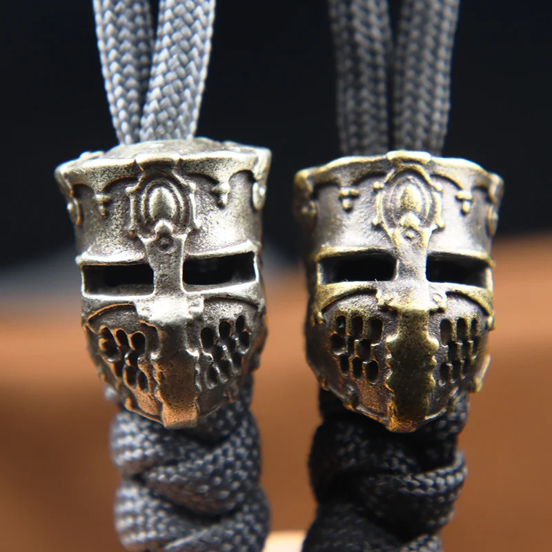 Brass Crusader Samurai Helmet Knife Beads Lanyard Pendants DIY Paracord Rope Beads Accessories Retro Guard Mask EDC Tool Charms