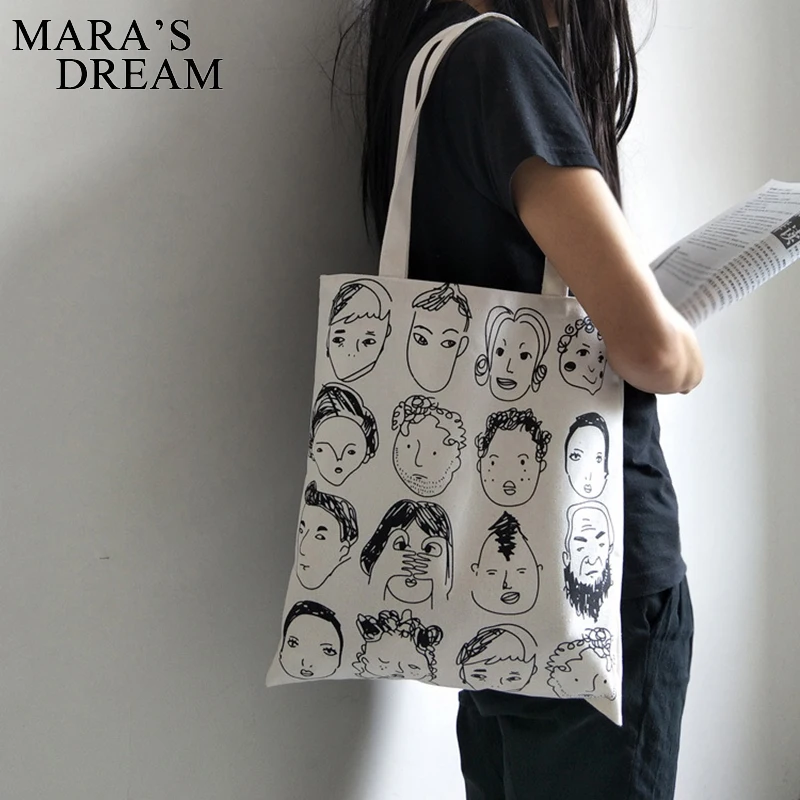 

Mara's Dream Canvas Tote Bag For Women Graffiti Handbags Funny Cartoon Head Pattern Shopping Bag Student Bags Ladies Casual Bag