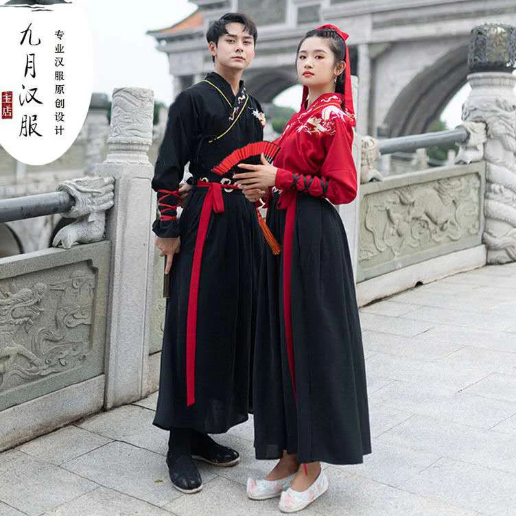 Adult Men Women Ancient Chinese Men Stage Costume Hanfu Festival Stage Performance Folk Dance Traditional Chinese Couples Dress