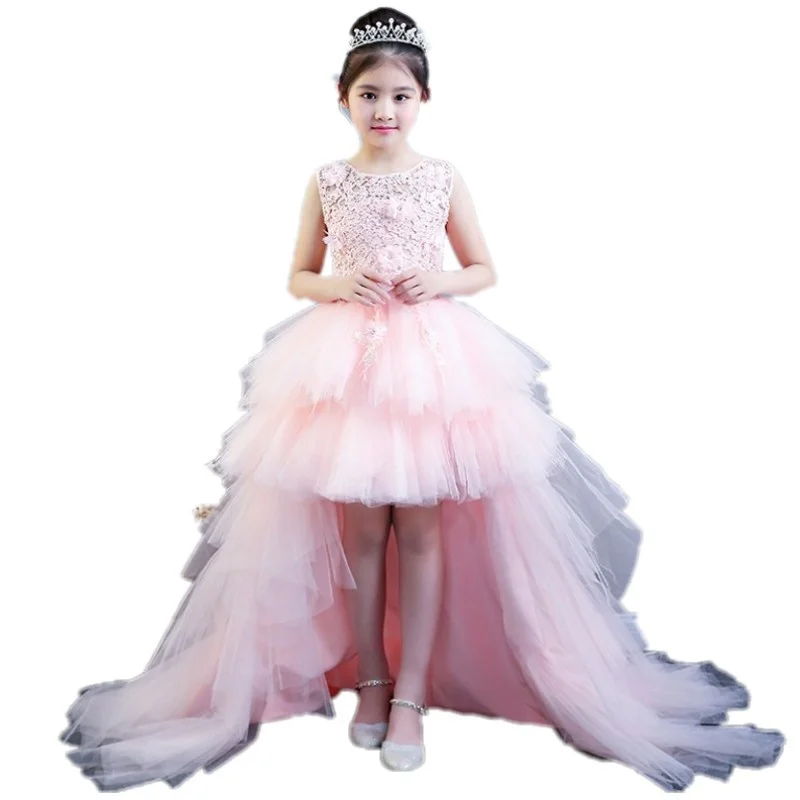 Princess dress girls fluffy wedding dress children dress female model catwalk tail evening dress host piano costume