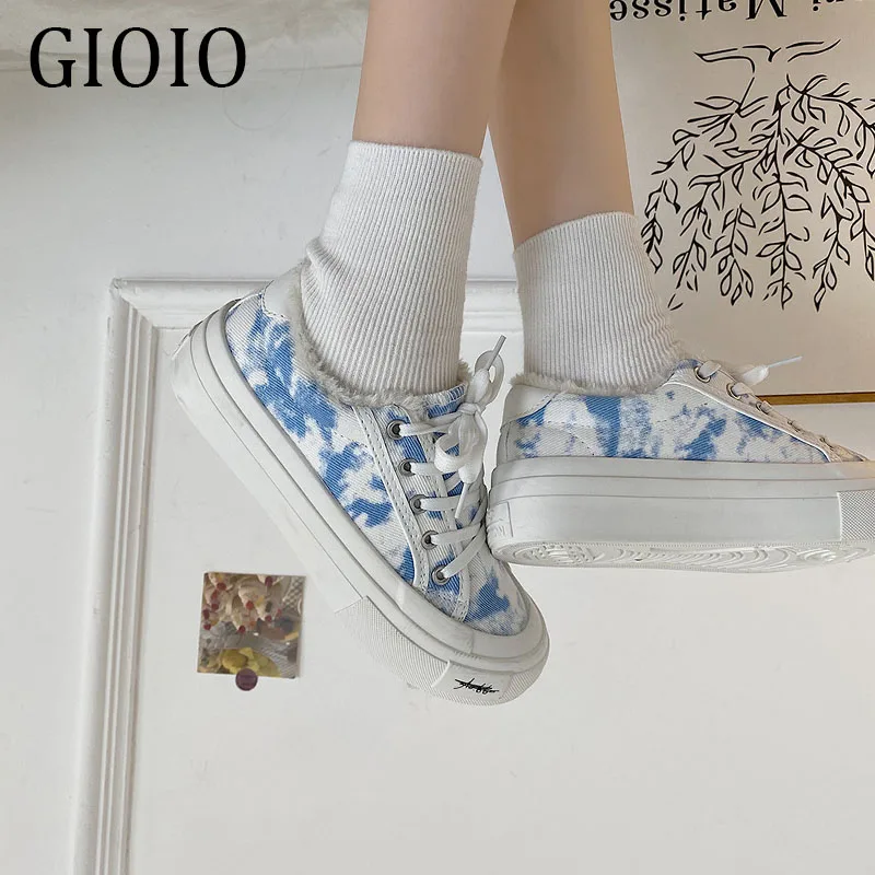 

Gioio Women Canvas Sneakers Lady Comfortable Shoes Flats Casual Women Girl Blue White Breathable Walking Sports Platform Shoes