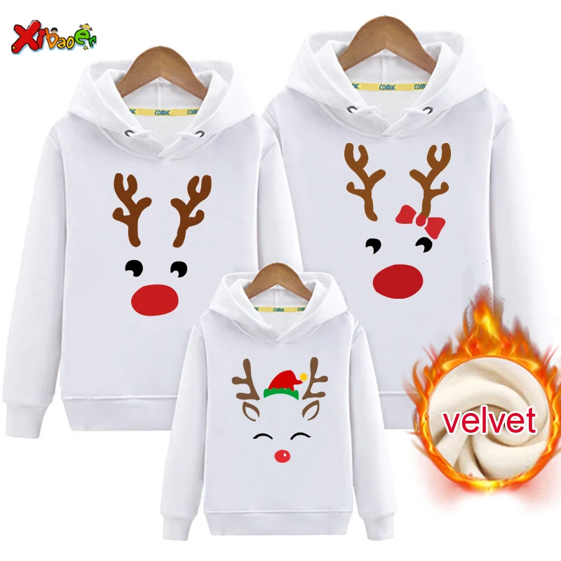 Family Matching Outfits Hoodies Warm Christmas New Year Sweater Pajamas Adult Kids Gift Children Clothing Sweatshirt Plus Velvet