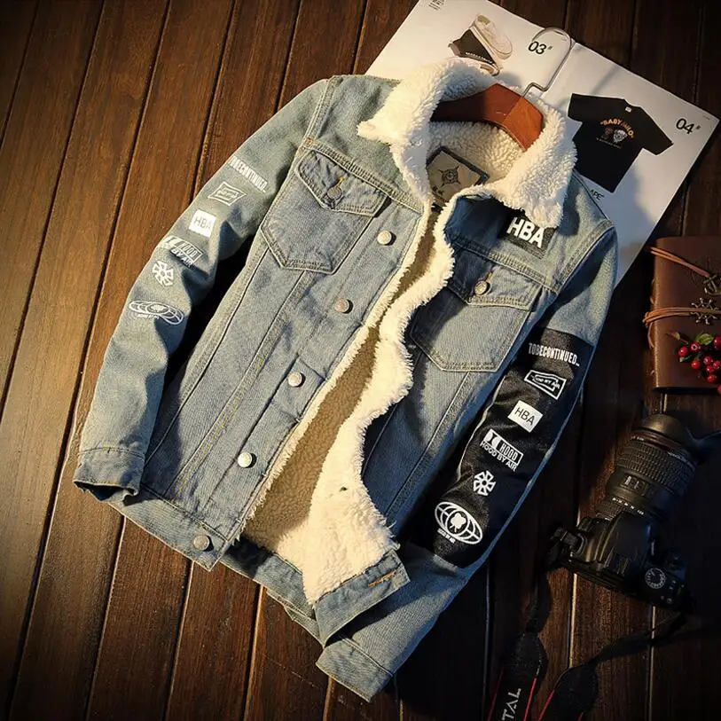 

Men Blue Denim Jackets And Caots Winter Warm Jeans Jackets Pop Male Slim Fit Denim Coats Thicker Warm Casual Denim Jackets 5XL