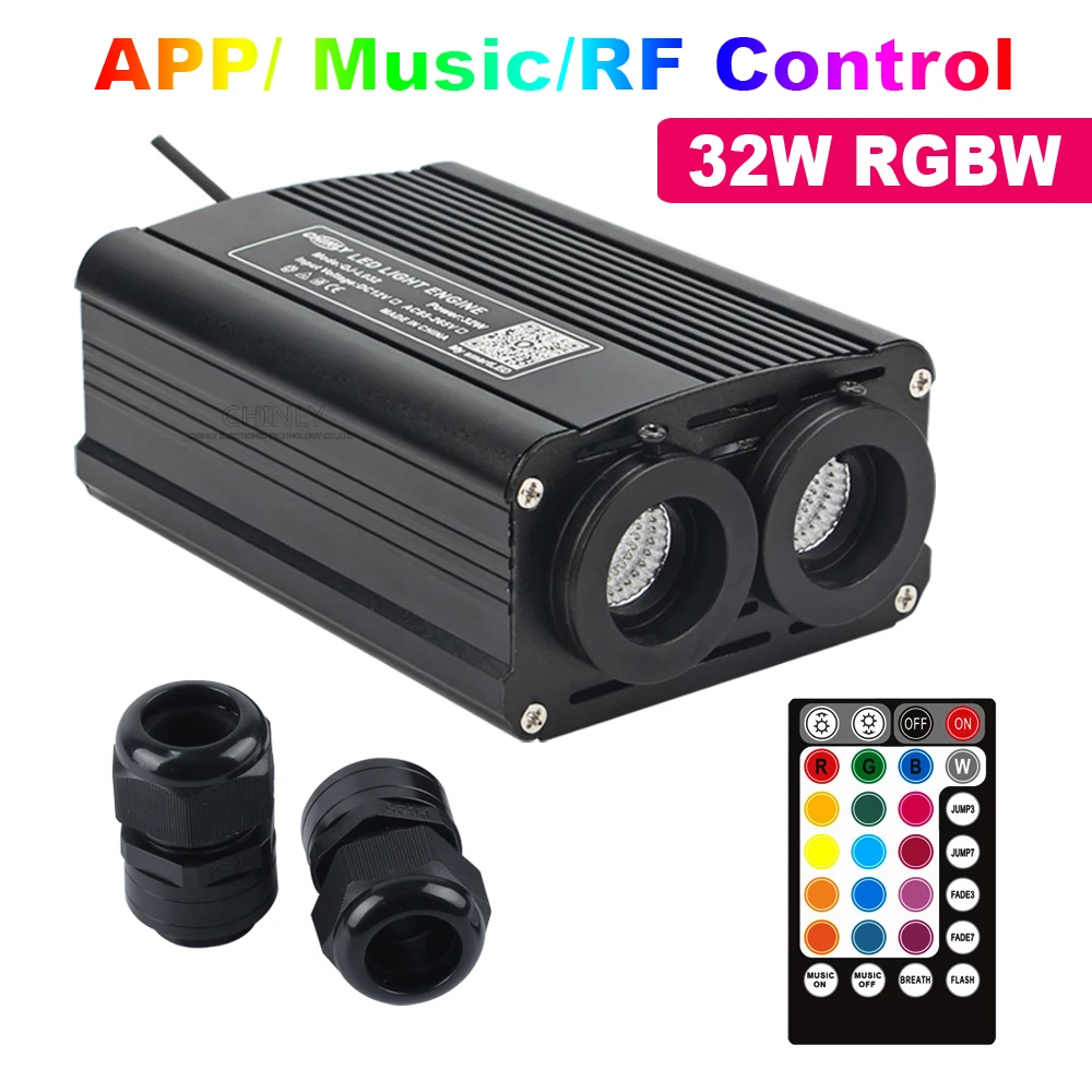 RGBW 32W światłowód led silnik inteligentny Bluetooth/muzyka/rf pilot zdalnego sterowania podwójne źródło światła dla wszystkich włókien kabel światłowodowy