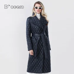 D'OCERO 2022 piumino invernale da donna Fashion Long Classic Plaid Parka capispalla di alta qualità cappotto trapuntato imbottito di marca