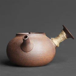 Jingdezhen Handmade Pottery Japanese Style Side Handle Teapot Raw Ore Pottery Clay Material Retro Rough Pottery Health Tea Maker