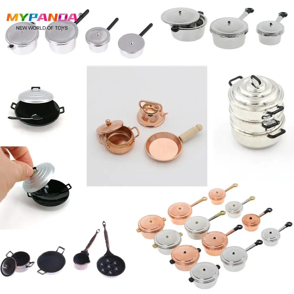 

1/12 Scale Dollhouse Miniature Simulation Frying Pan Cooking Pot Kettle Cookware Cooking Micro Steamer Kitchen Utensils Toy