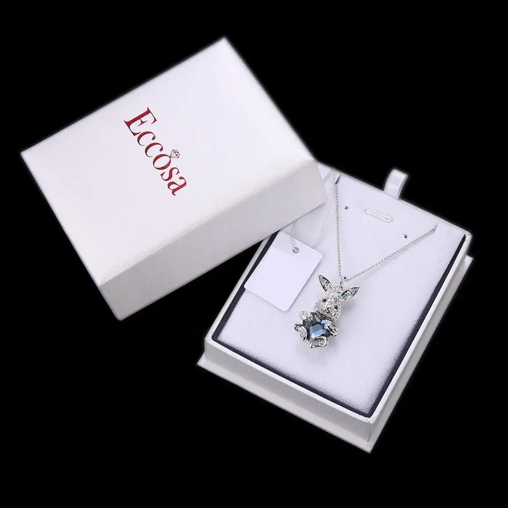 Cute Cartoon Rabbits Love Heart With Blue Crystal Necklace Bunny Pendant Charm Fashion Jewelry Drop Shipping