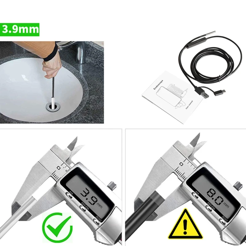 N80B USB Endoscope 3 in 1 Borescope 3.9mm Ultra Thin Waterproof Inspection Snake Camera Micro USB and Type C with LED light