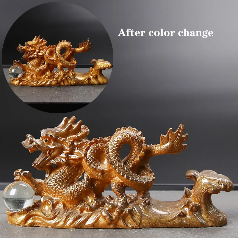 Resin Color Change Dragon Tea Accessories Household Office Tea Pet Decoration Toy