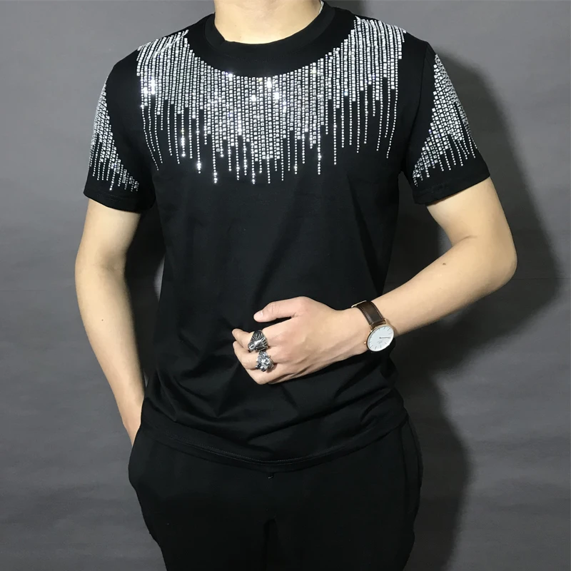 Freeship mens rhinestone fashion top bling sweat shirts/short sleeve T shirt