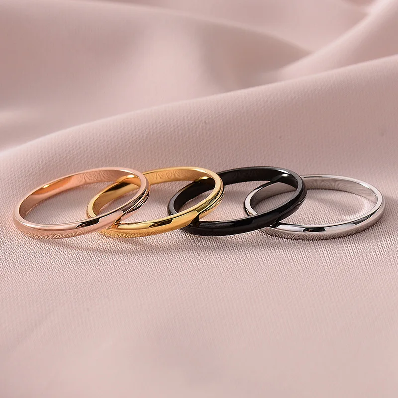 Wedding Rings for Women Titanium Steel Black Gold-color Korean Kid Jewelry Men Simple Fashion Classic Tail Single Ring Gift 2mm