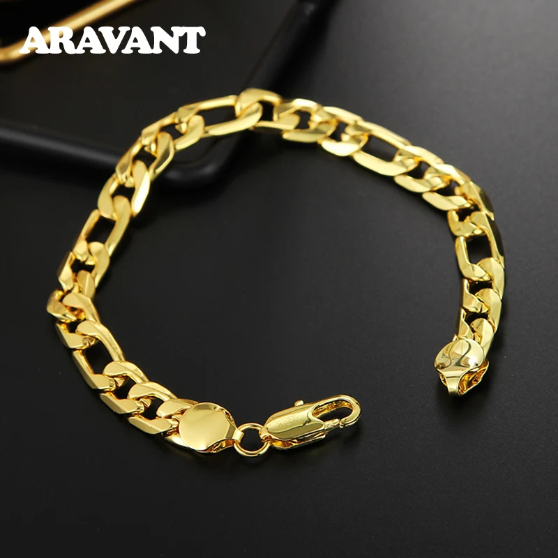 Aravant 925 Silver 18K Gold 6MM Curb Cuban Chain Bracelets For Men Women Fashion Jewelry Accessories