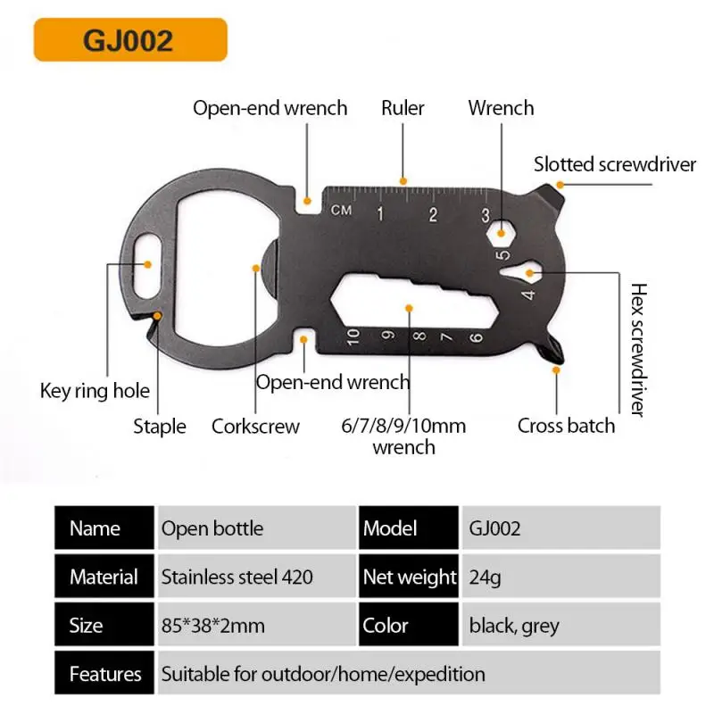 Outdoor EDC Stainless Steel Key-shaped Multifunction Pocket Tool Key Chain With Beer Bottle Opener Multipurpose Keychain Tools