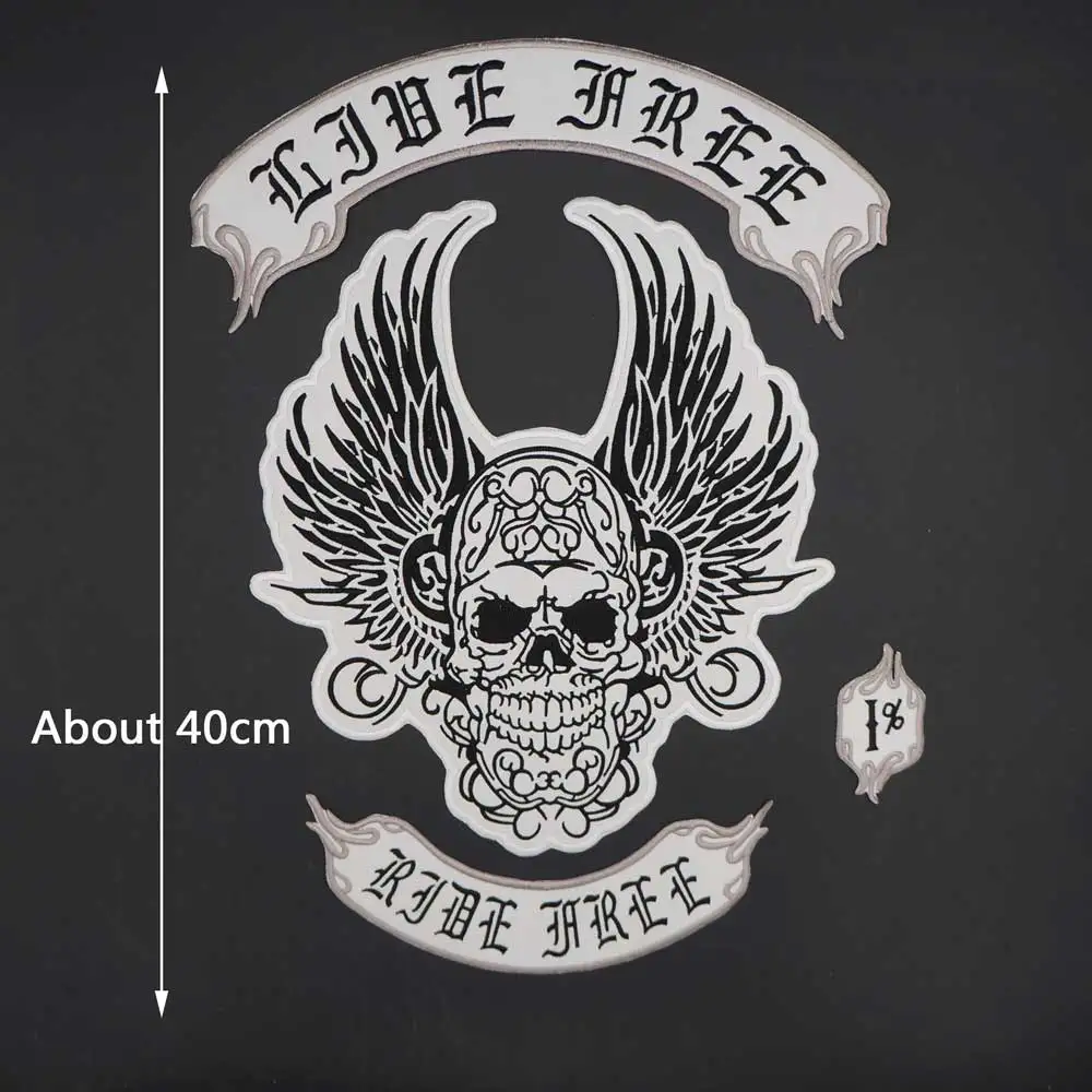 Skull Wing Embroidery Motorcycle Biker Patch 1% Badge Cloth Leather Jacket Decoration Back High-grade Iron-On